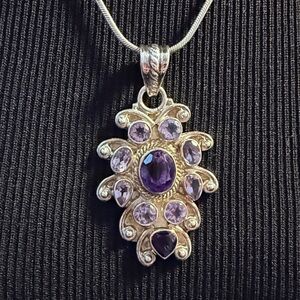 Amethyst and Sterling 925 Bohemian Pendant and Sterling 20 inch Necklace